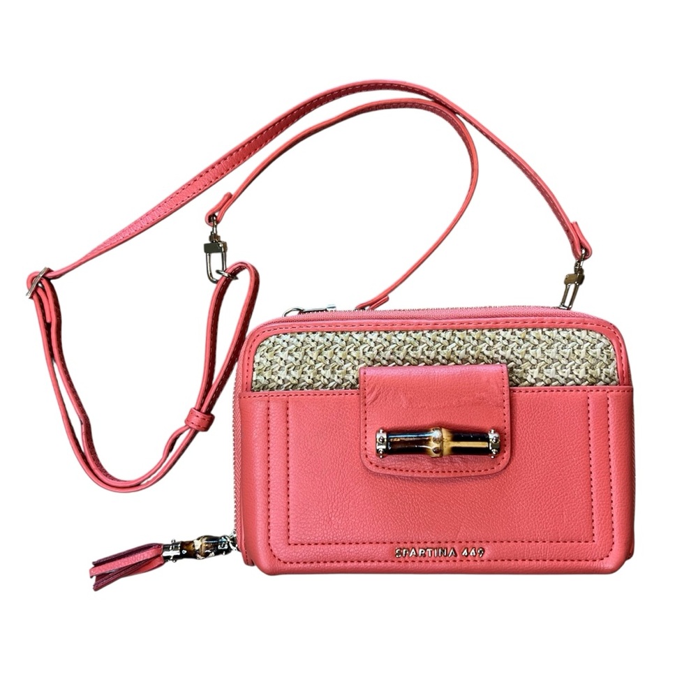 Spartina 449 Sea Coral Bamboo Crossbody Bag w/ Adjustable Strap and Wood Detail